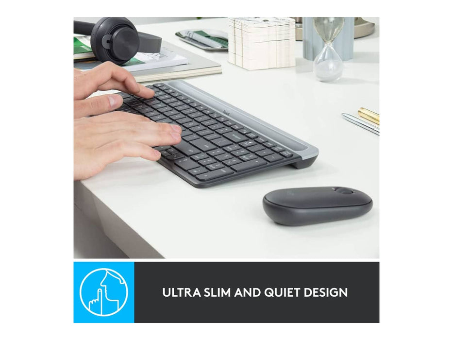 Logitech MK470 Slim Wireless Mouse & Keyboard Combo, 2.4GHz, Ultra Quiet, Graphite