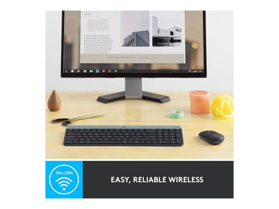 Logitech MK470 Slim Wireless Mouse & Keyboard Combo, 2.4GHz, Ultra Quiet, Graphite