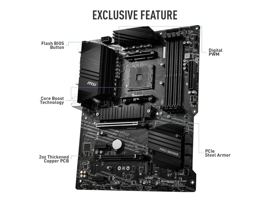 MSI B550-A Pro ProSeries Motherboard, AMD AM4, ATX, DDR4
