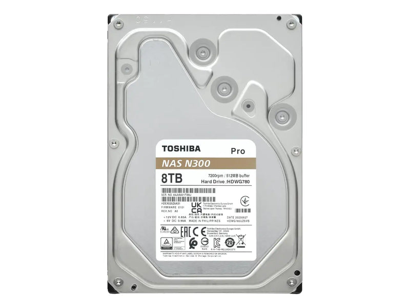 Toshiba N300 Pro 8TB NAS Internal Hard Drive (HDD) - 7200 RPM, SATA 6 Gb/s - HDWG780XZSTB