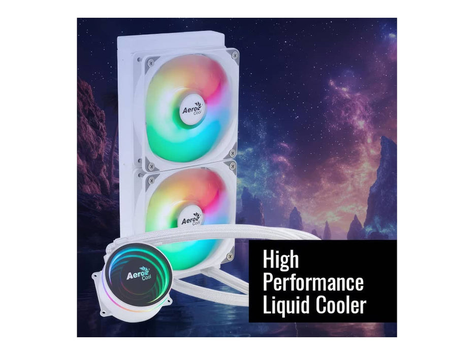 Aerocool Oasis L240 ARGB CPU Liquid / Water Cooler, 240mm Radiator, White