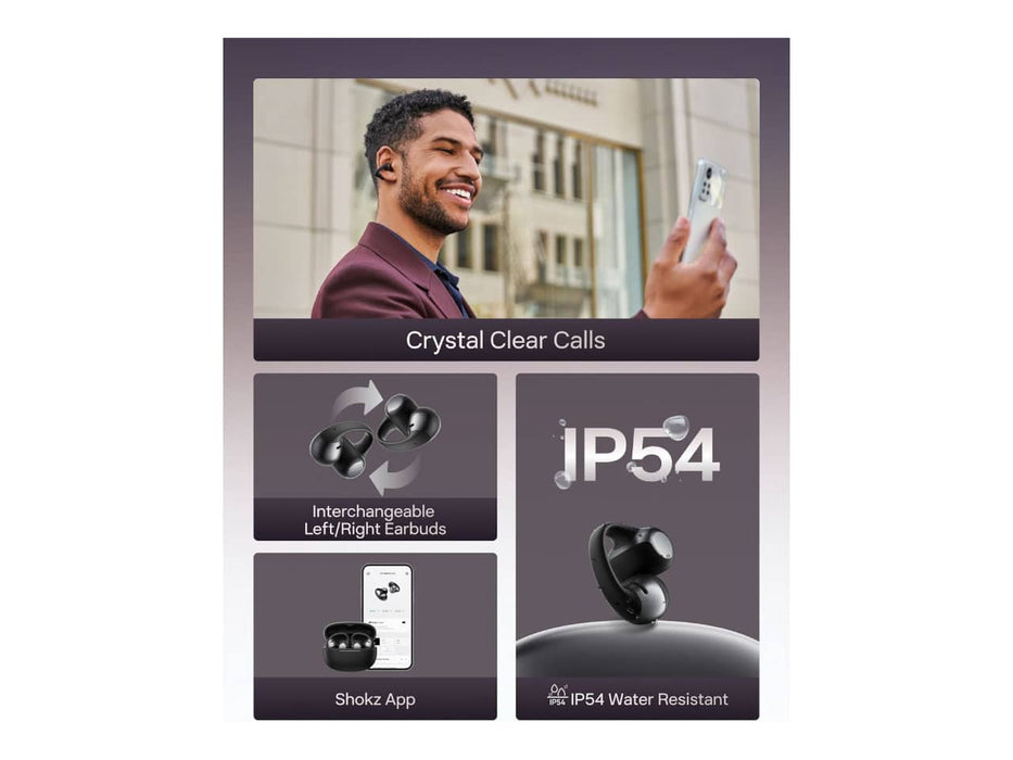 Shokz OpenDots One, Open-Ear Headphones, Wireless/Bluetooth Earbuds with Microphone, Black