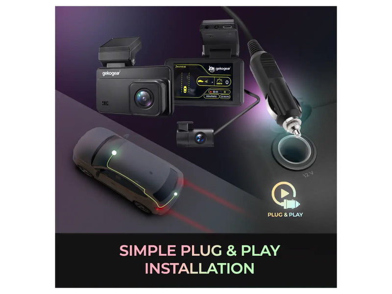 GekoGear Orbit D220 2K Quad HD AI Front and Rear Dash Cam, 2k Front Camera, Full HD (1080p) Rear Camera