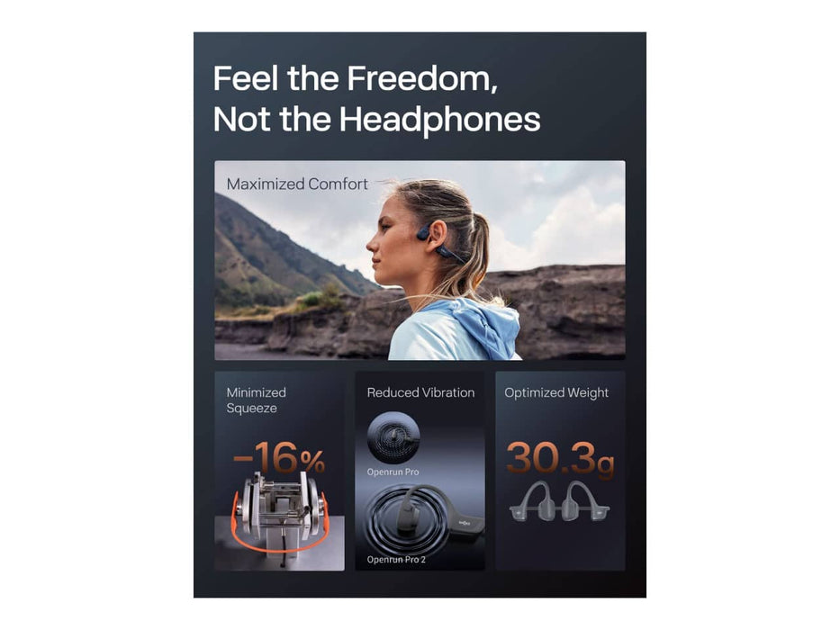 Shokz OpenRun Pro 2, Bone Conduction Open-Ear Bluetooth Sport Headphones (Black)