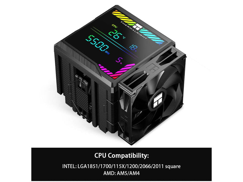 Thermalright Peerless Assassin 140 Digital Black CPU Air Cooler / Heatsink, Intel and AMD, Digital Screen Top Cover, Black