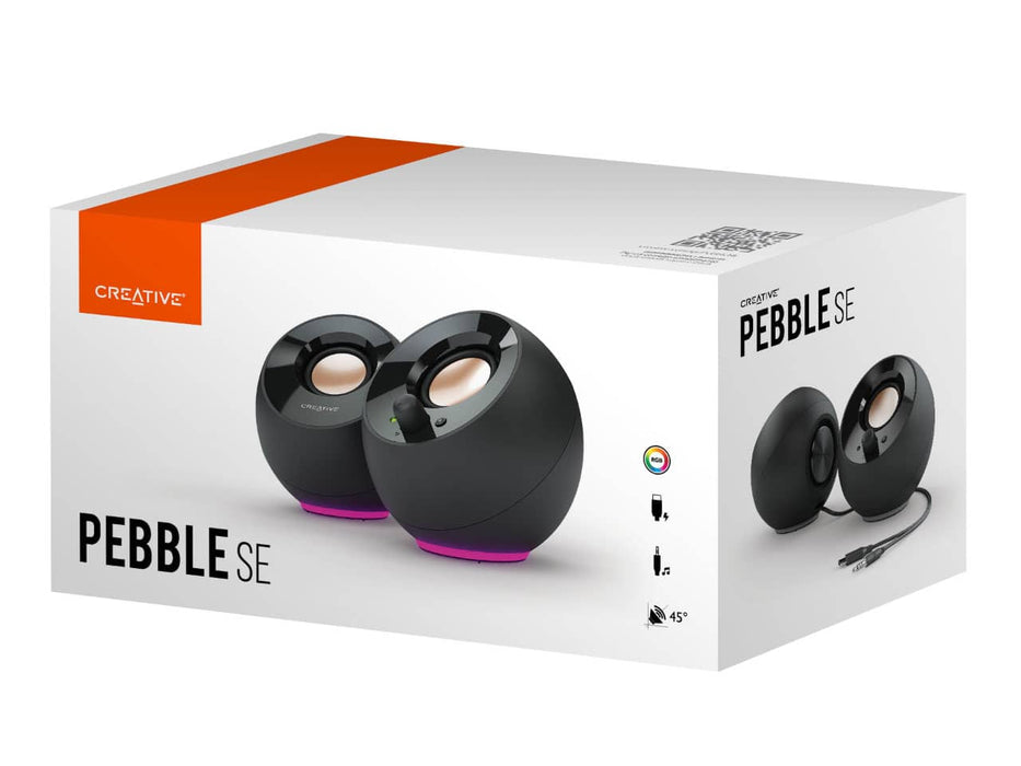Creative Pebble SE 2.0 USB-C Powered PC Speaker, RGB Lighting, 3.5mm AUX-in (Black)