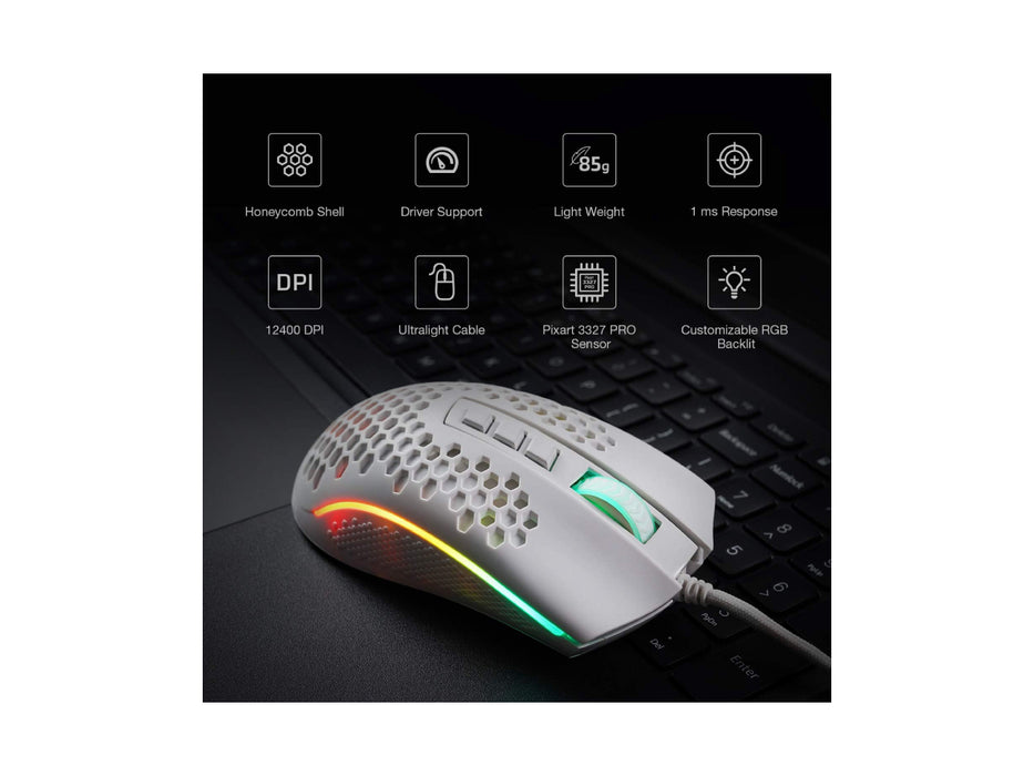 SOURIS DE JEU EN NID D'ABEILLE REDRAGON STORM (BLANC)