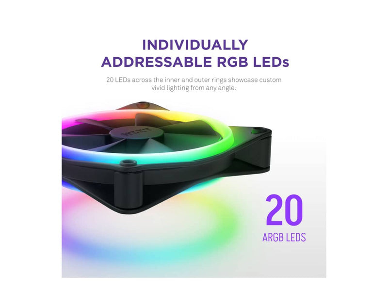 NZXT F140 RGB DUO, 140MM Dual-Sided Case Fan, PWN Control, 20 Individually Addressable LEDs (Black)