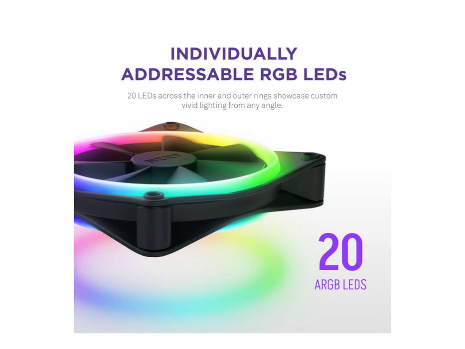 NZXT F140 RGB DUO, 140MM Dual-Sided Case Fan, PWN Control, 20 Individually Addressable LEDs (Black)
