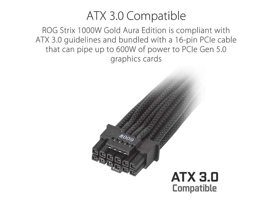 ASUS ROG Strix 1000W Gold Aura Edition, ATX 3.0 Power Supply (80 Plus Gold, Fully Modular)