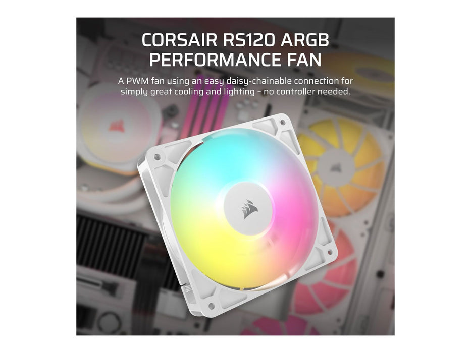 Corsair RS120 ARGB 120MM PWM Case Fan, 4pin PWM, White