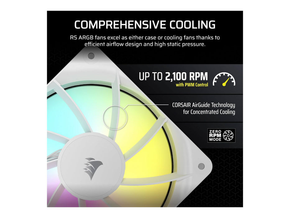Corsair RS120 ARGB 120MM PWM Case Fan, 4pin PWM, White