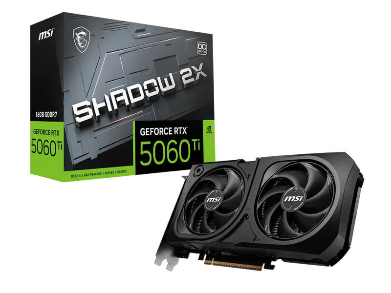 MSI Gaming RTX 5060 Ti 16G Shadow 2X OC Plus Graphics Card, 16GB GDDR7, Nvidia Blackwell Architecture