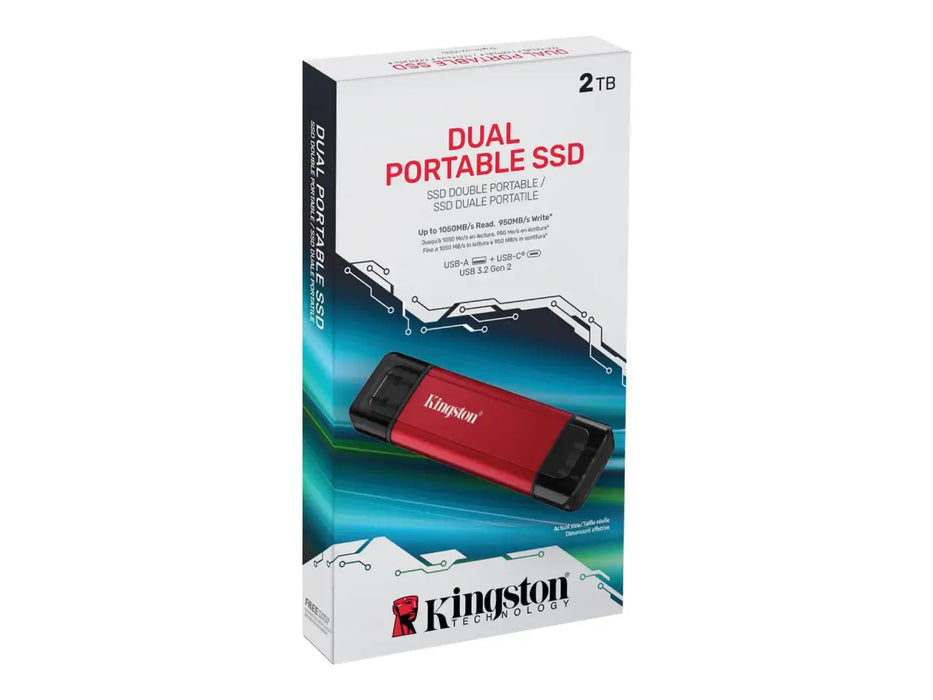 Kingston 2TB Dual Portable SSD, USB-A / USB-C, USB 3.2 Gen 2