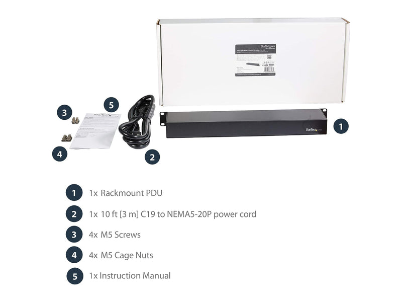StarTech 8-Port Rack Mount Power Distribution Unit (PDU), 12 Outlets, 1U, 16A
