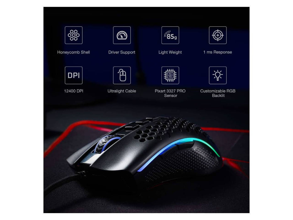 Redragon Storm M808 Wired RGB Gaming Mouse, Honeycomb Shell, Black