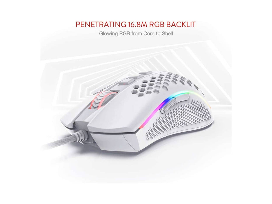 Redragon Storm M808 Wired RGB Gaming Mouse, Honeycomb Shell, White