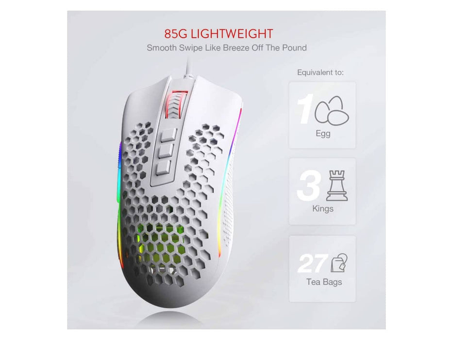 Redragon Storm M808 Wired RGB Gaming Mouse, Honeycomb Shell, White