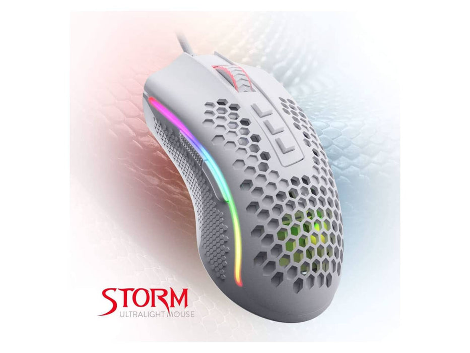 Redragon Storm M808 Wired RGB Gaming Mouse, Honeycomb Shell, White