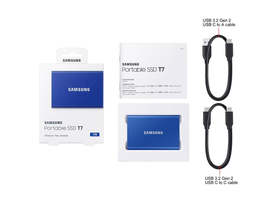 Samsung T7 1TB SSD Portable External Solid State Drive, USB 3.2 Gen 2, Blue