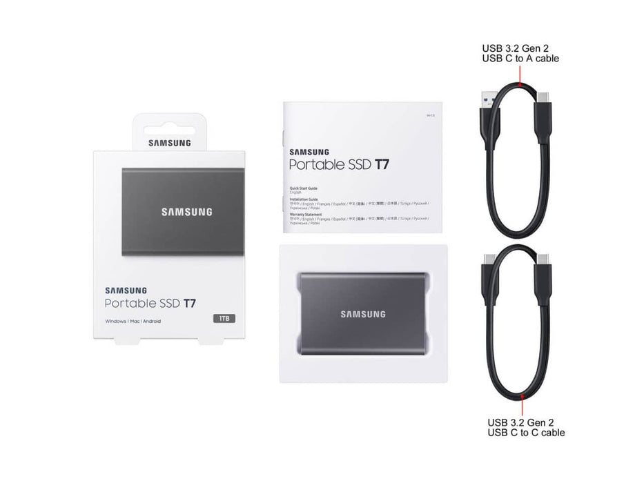 Samsung T7 1TB SSD Portable External Solid State Drive, USB 3.2 Gen 2, Grey
