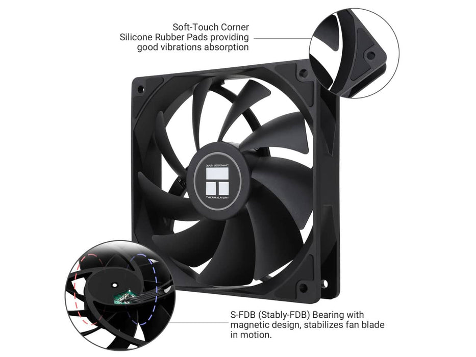 Thermalright 120MM Case Fans, CPU fans, 3-Pack, Black (TL-C12C X3)