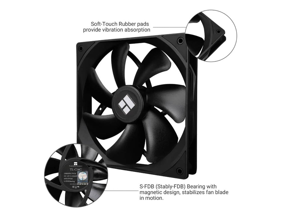 Thermalright TL-C14C 140mm High Performance Case Fan, 1500RPM, 4-pin PWM, Black