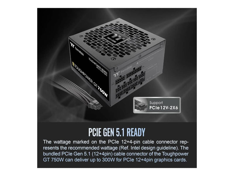 Thermaltake Toughpower GT 750W Power Supply (750W, 80 Plus Gold, Fully Modular) - PS-TPT-0750FNFAGU-3