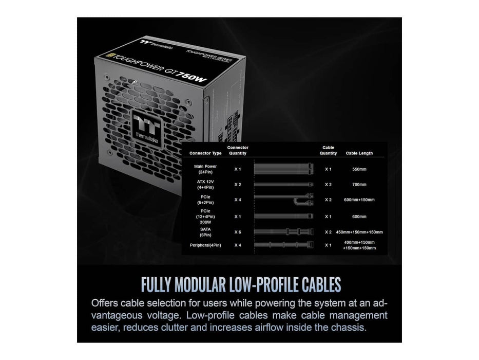 Thermaltake Toughpower GT 750W Power Supply (750W, 80 Plus Gold, Fully Modular) - PS-TPT-0750FNFAGU-3