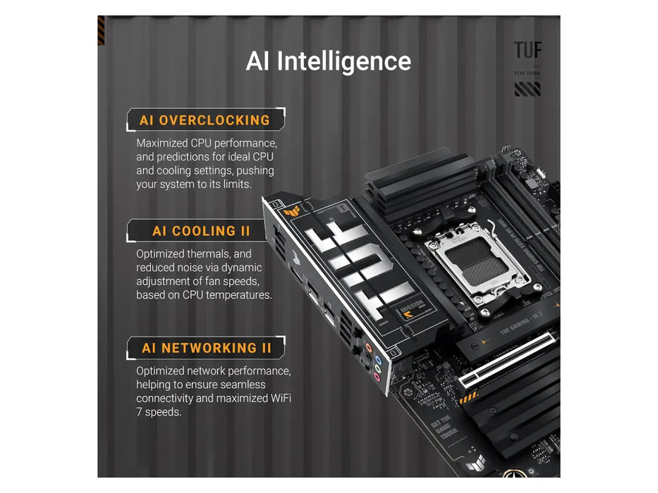 ASUS TUF Gaming X870-Plus WiFi ATX Motherboard, AMD AM5 Socket, ATX, Wi-Fi 7, DDR5