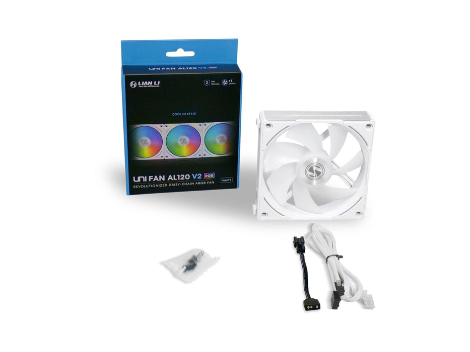 Lian Li 120MM Uni Fan AL120 V2 Single Case Fan, White, RGB (UF-AL120V2-1W)
