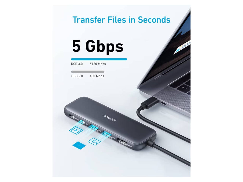 Anker USB-C Hub (5-in-1) w/ 1x 4K HDMI port, 1x USB-C Data Port, 2x USB-A Data Ports, and 1x USB-C Charge Port