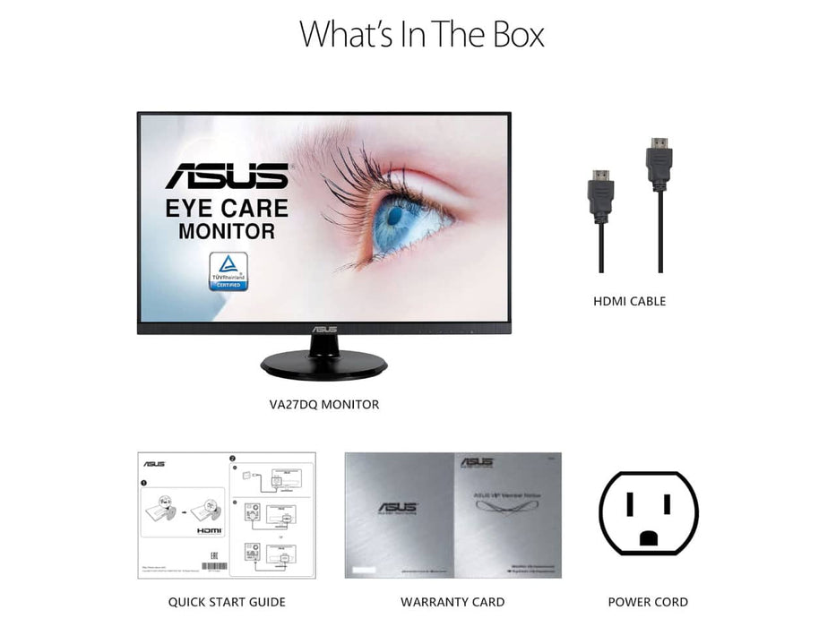 ASUS 27" FHD 1080p Eye Care Monitor, 27-inch, FHD (1920x1080), 75Hz, 5ms, IPS (VA27DQ)