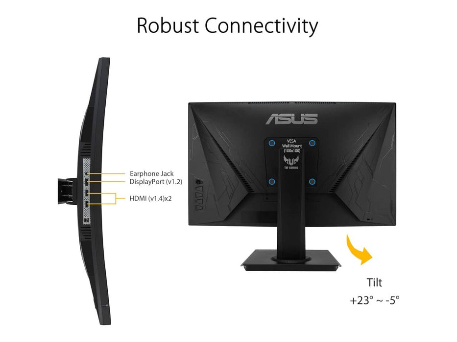 ASUS TUF Gaming VG24VQE Curved Gaming Monitor, 23.6" Full HD (1920 x 1080), 165Hz, Extreme Low Motion Blur, FreeSync Premium, 1ms (MPRT) Gaming Monitor