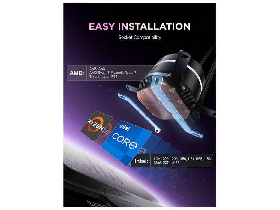 AsiaHorse WK-A360 ARGB (Pure Black) All-in-One CPU Liquid / Water Cooler, 360mm Radiator, 3x 120mm PWM Fans, Intel & AMD Sockets (Copy)
