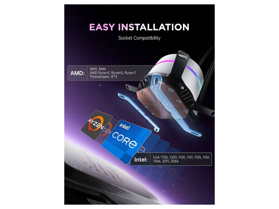 AsiaHorse WK-A360 ARGB (White) All-in-One CPU Liquid / Water Cooler, 360mm Radiator, 3x 120mm PWM Fans, Intel & AMD Sockets