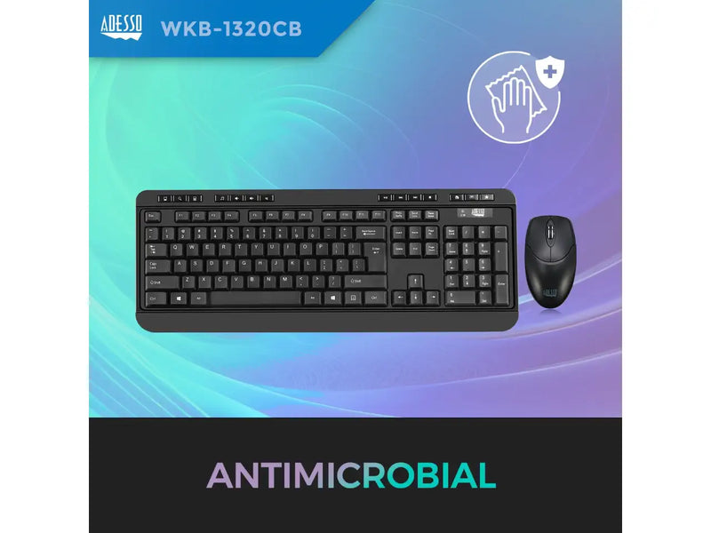 Adesso EasyTouch WKB-1320CB-FR Bilingual Wireless Desktop Keyboard and Mouse Combo, Black
