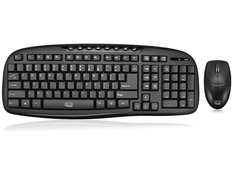 Adesso WKB-1330CB Wireless Keyboard and Mouse Combo, Ambidextrous Mouse, Multimedia Hotkeys, Long Battery Life, Black