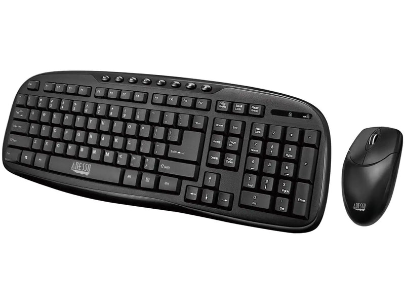 Adesso WKB-1330CB Wireless Keyboard and Mouse Combo, Ambidextrous Mouse, Multimedia Hotkeys, Long Battery Life, Black