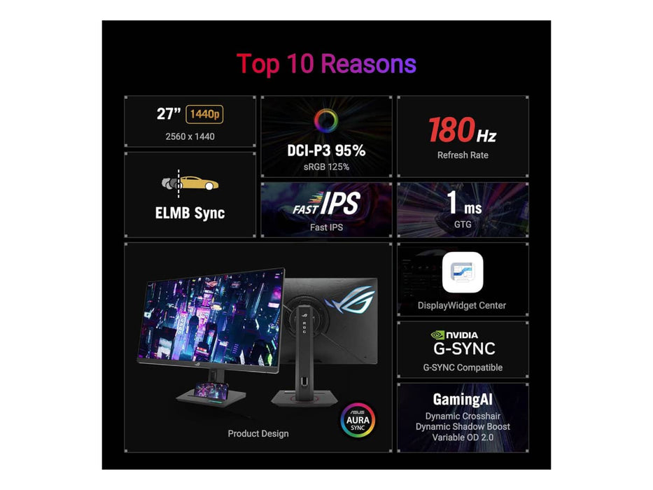 ASUS ROG Strix XG27ACG 27" QHD USB Type-C Gaming Monitor, 27-inch, QHD (2560x1440), 180Hz, 1ms, Fast IPS