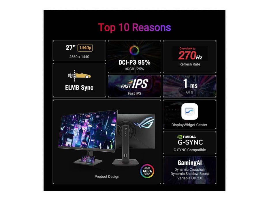 ASUS ROG Strix XG27ACMG 27" QHD USB Type-C HDR Gaming Monitor, 27-inch, QHD (2560x1440), 270Hz, 1ms, Fast IPS, G-sync compatible