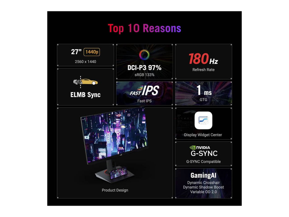 ASUS ROG Strix XG27ACS 27" QHD Gaming Monitor, 27-inch, QHD (2560x1440), 180Hz, 1ms, Fast IPS