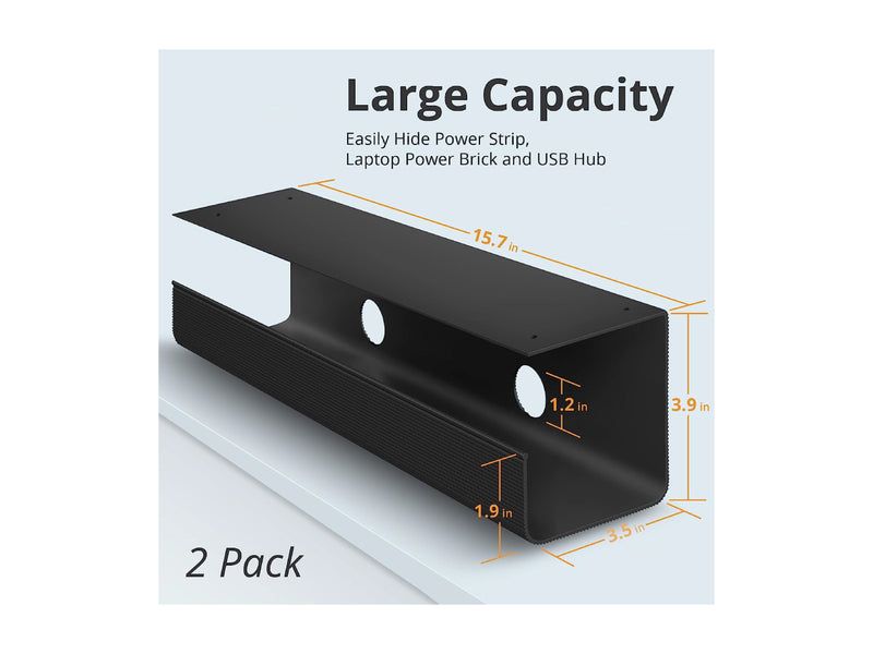 ZHiYO Under Desk Cable Management Cable Tray (2-Pack, Black)