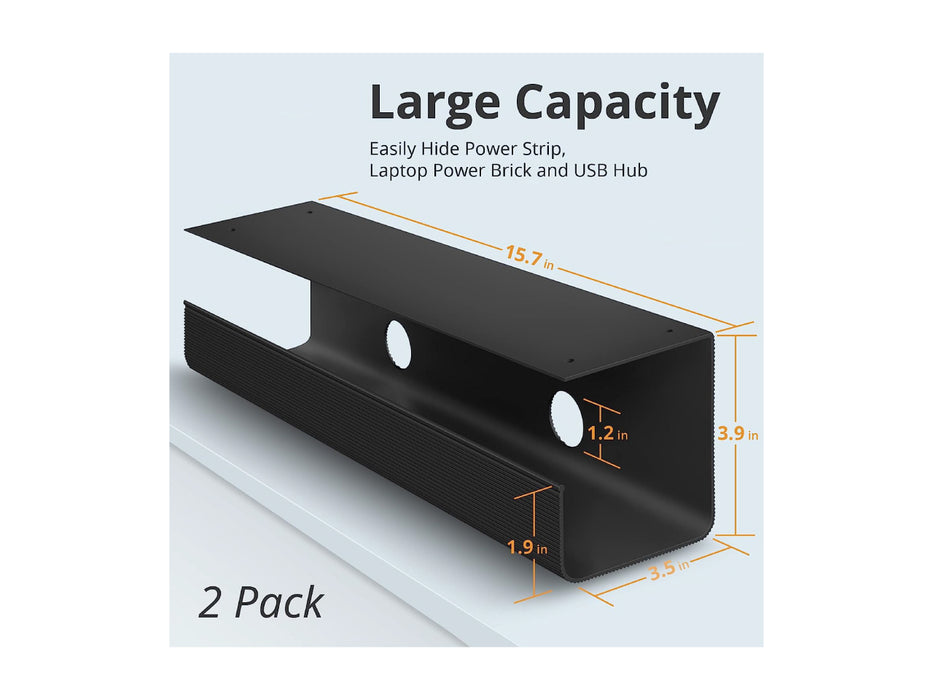 ZHiYO Under Desk Cable Management Cable Tray (2-Pack, Black)