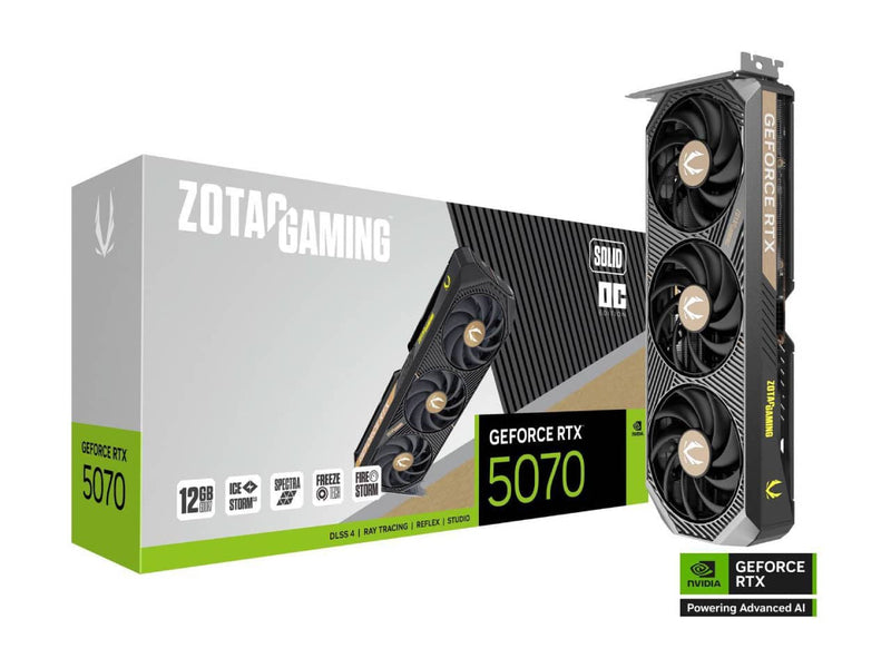 ZOTAC Gaming GeForce RTX 5070 Solid OC Edition Graphics Card, 12GB GDDR7, (ZT-B50700J-10P)